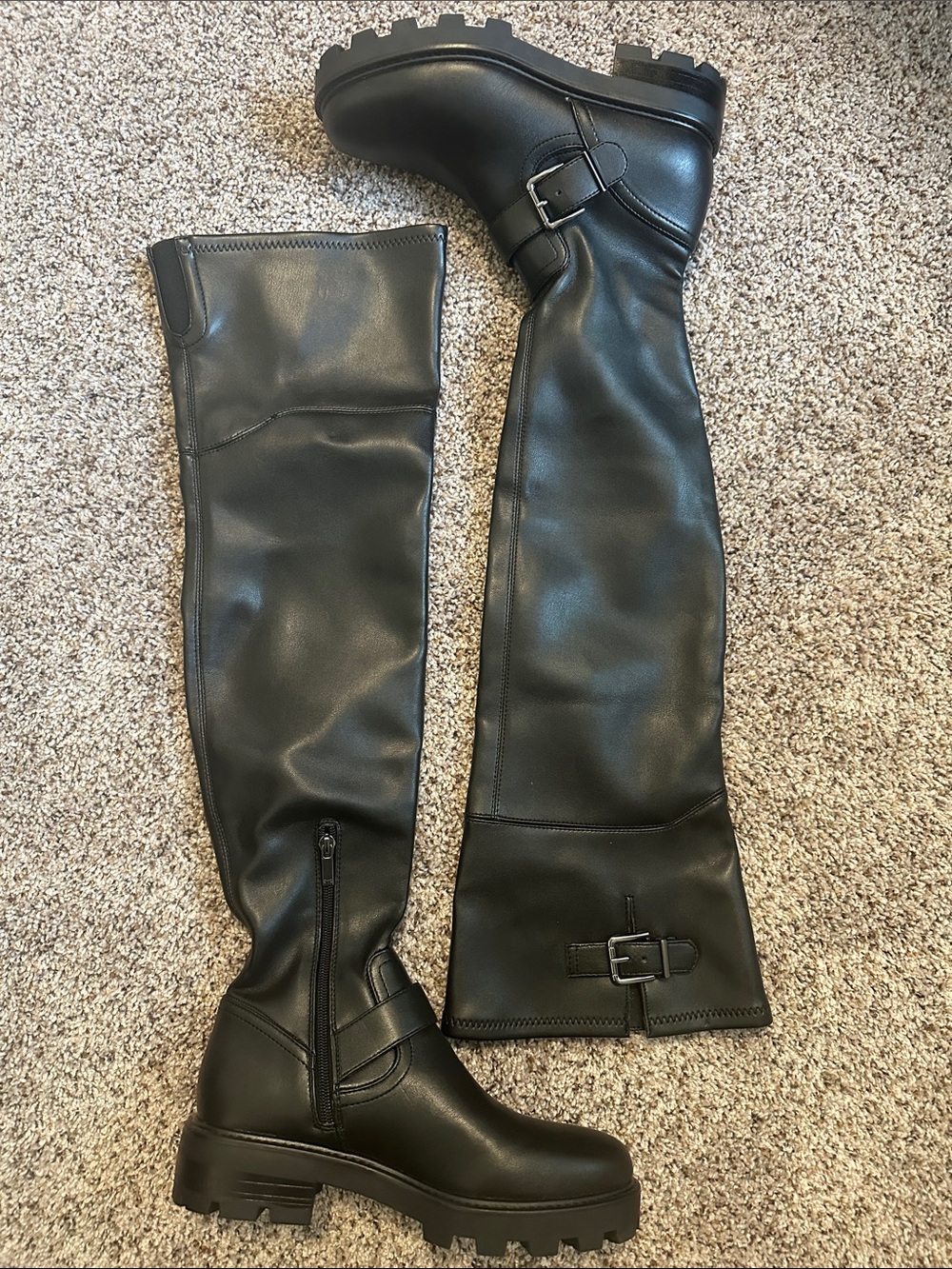 Marc Fisher Black Over-The-Knee Lug Sole Boots